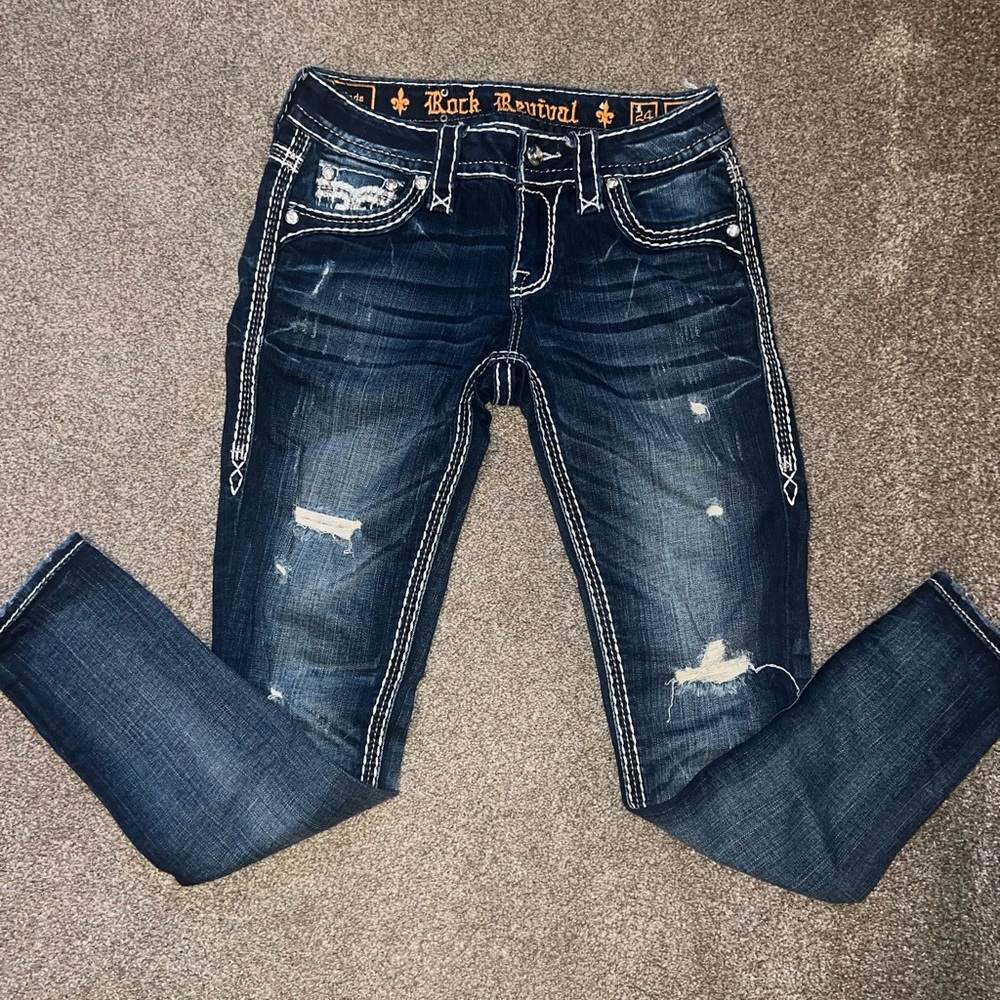 Rock Revival Blue Skinny Jeans Distressed Style